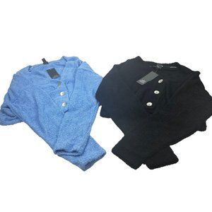 Lot of 2 Sweaters Wild Fable Women's Small Cropped Cozy Cardigan Blue Black